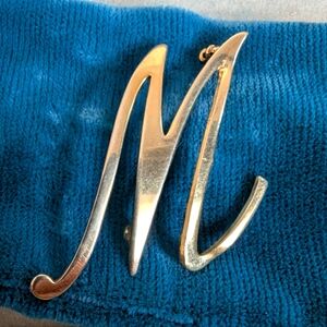 Gold Tone Letter M Brooch